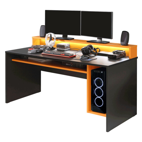 PC stôl/herný stôl, čierna matná/oranžová, TEZRO Tempo Kondela