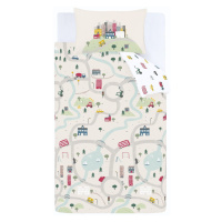 Bielo-béžové bavlnené detské obliečky na jednolôžko 135x200 cm Transport – Bianca