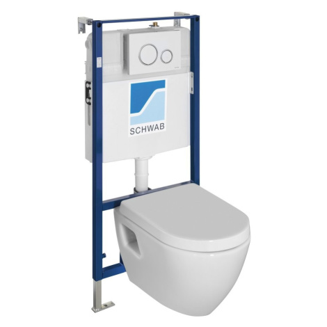 SAPHO - Závesné WC NERA s podomietkovou nádržkou a tlačidlom Schwab, biela NS952-SET5