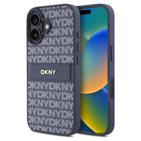 DKNY Leather Repeat Pattern Kryt pre iPhone 16, Modrý