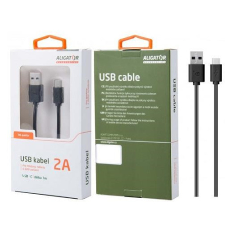 Aligator dátový a nabíjací kábel USB-C s predĺženým konektorom 9 mm, 2A, dĺžka 1 m, čierna