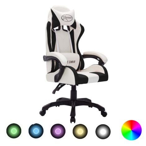 vidaXL Herná stolička s RGB LED svetlami bielo-čierna umelá koža