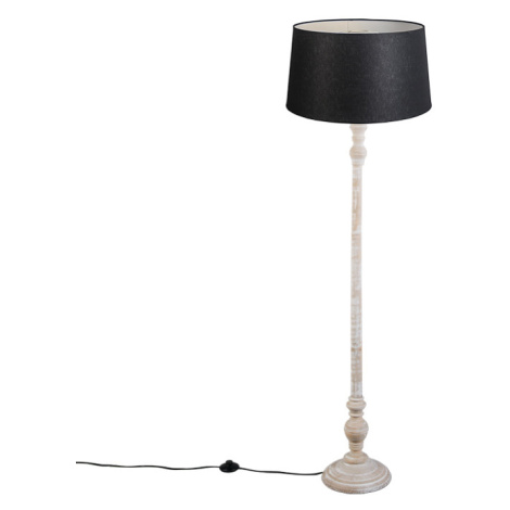 Vidiecka stojaca lampa béžová s čiernym pláteným tienidlom - Classico QAZQA