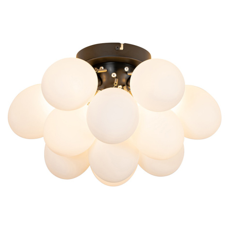 Stropné svietidlo v štýle Art Deco čierne s opálovým sklom 3-svetlo - Uvas QAZQA