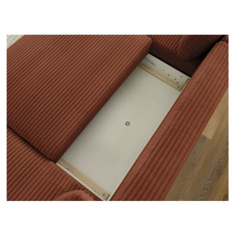 Menčestrová rozkladacia/s úložným priestorom rohová pohovka v tehlovej farbe (ľavý roh/do tvaru  Bobochic Paris