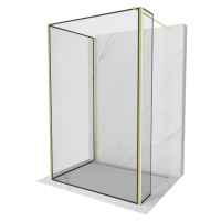 Mexen Kioto, 3-stenová sprchová zástena Walk-In Walk-in 90 x 80 x 40 cm, 8mm číre sklo čierny vz