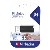 Verbatim USB flash disk, USB 2.0, 64GB, PinStripe, Store N Go, černý, 49065, USB A, s výsuvným k