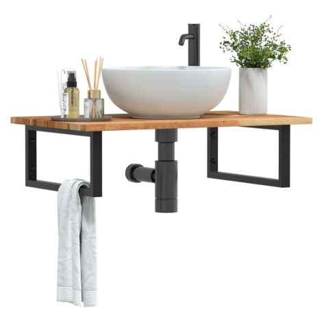 vidaXL Polica pod umývadlo nástenná oceľ a akáciový masív