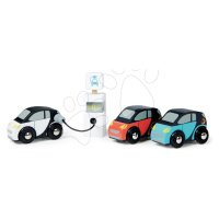 Drevené elektromobily Smart Car Set Tender Leaf Toys s nabíjacou stanicou a 3 autíčkami od 18 me
