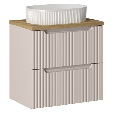 Závěsná skříňka Nova Cashmere Beyond II s deskou a umyvadlem 60 cm kašmírová/dub evoke Comad