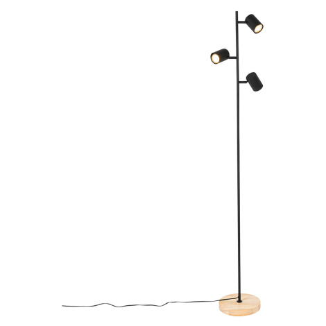 Moderná stojaca lampa čierna s drevom 3-svetlo - Jeana QAZQA