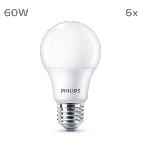 Philips LED E27 8W 806lm 2 700 K matná 6 ks