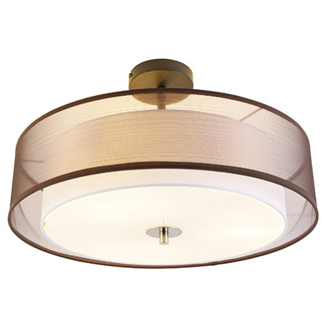 Moderné stropné svietidlo hnedé s bielymi 50 cm 3 svetlami - Drum Duo QAZQA