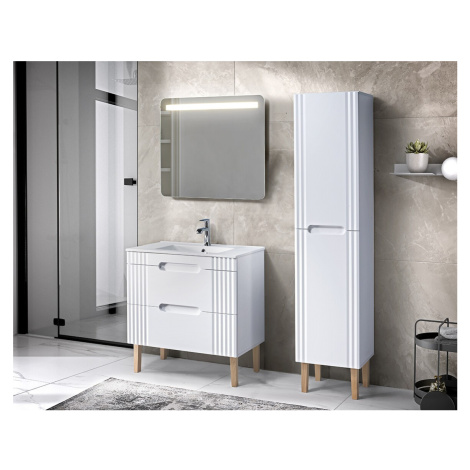 Kúpeľňová zostava Fiji 80 cm so zápustným umývadlom, skrinkami a zrkadlom biela/dub coast evoke Comad