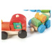 Drevený skladací vláčik Happy Train Tender Leaf Toys 14-dielna súprava s 3 vozňami a geometrický