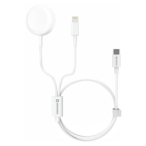 Kábel Swissten 2v1 na Apple Watch, Lightning/USB-C 5W, 1,2m, biely