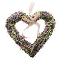 Závesné machové srdce so sušenými kvietkami, fialová, 30 x 4 cm