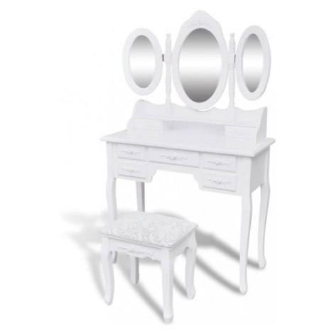 Toaletný stolík s taburetom biela Dekorhome,Toaletný stolík s taburetom biela Dekorhome vidaXL
