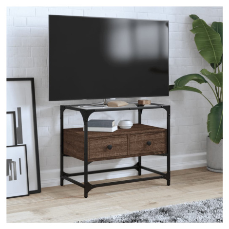 vidaXL TV skrinka sklenená doska hnedý dub 60x35x51 cm kompozit. drevo