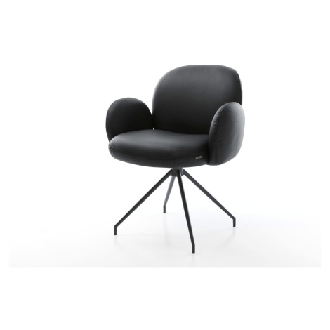 DELIFE Otočná jedálenská stolička Nube-Flex s opierkami pravá koža čierna krížová podstava zúžen