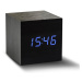 Čierny budík s modrým LED displejom Gingko Cube Click Clock