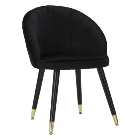 Estila Štýlová art deco čierna zamatová jedálenská stolička Elveria s oblým operadlom a čiernymi