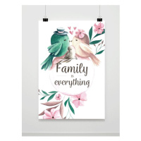 Dekoračný plagát s motívom vtáčej rodiny - Family is everithing