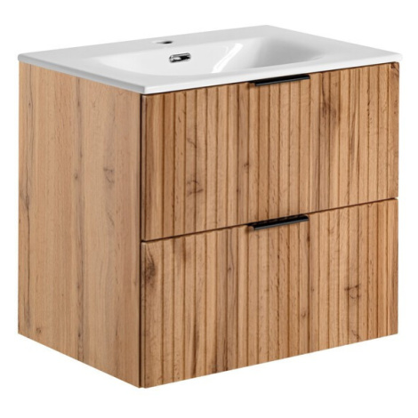 Závěsná skříňka Casad se zápustným umyvadlem 60 cm dub wotan/bílá Comad