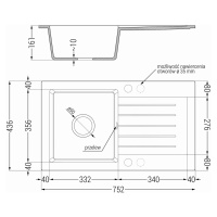 Mexen Pablo, granitový drez 752x436x161 mm, 1-komorový a čierna batéria Telma, čierna škvrnitá, 