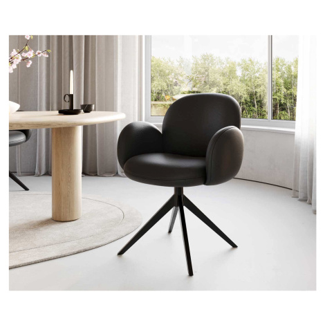 DELIFE Otočná jedálenská stolička Nube-Flex s opierkami pravá koža čierna krížová podstava širok