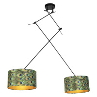 Závesná lampa so zamatovými odtieňmi páv so zlatom 35 cm - Blitz II čierna