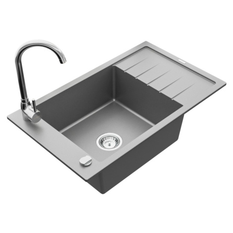 MEXEN/S MEXEN/S - Elias granitový drez 1 s odkvapkávačom vrátane batérie Telma, šedá 6511-71-670