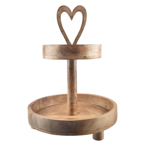 InDecor Dekoračný stojan z mangového dreva Srdce 2 poschodia, 30 x 30 x 42 cm