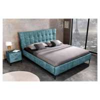 Estila Dizajnová chesterfield manželská posteľ Velouria petrolejovej modrej farby s prešívaným č