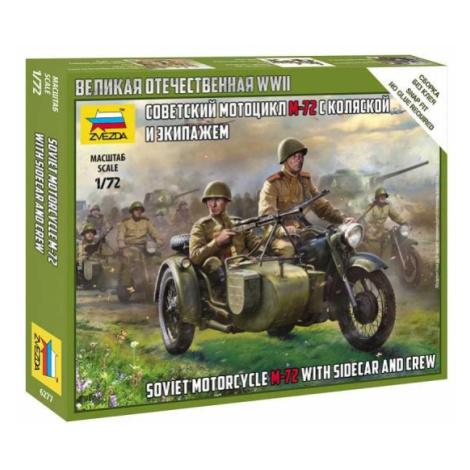 Wargames (WWII) figurky 6277 - Soviet M-72 Sidecar Motorcycle w/Crew (1:72) Zvezda