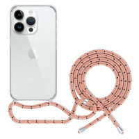 Spello Crossbody kryt so šnúrkou pre iPhone 15 Plus transparentná / ružová šnúrka