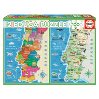 Puzzle Distritos Mapa Portugalska Educa 2x100 dielov od 6 rokov