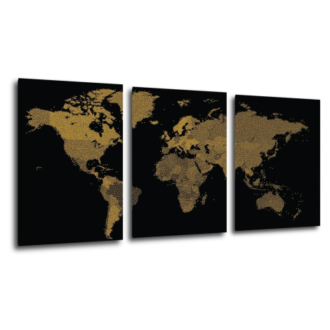 Impresi Obraz Mapa sveta čierno zlatá - 150 x 70 cm (3 dielny)