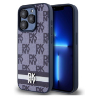 DKNY PU Leather Checkered Pattern and Stripe Zadný Kryt pre iPhone 15 Pro Blue