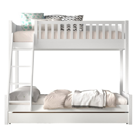 Biela poschodová detská posteľ z borovicového dreva s úložným priestorom 140x200/90x200 cm SCOTT Vipack