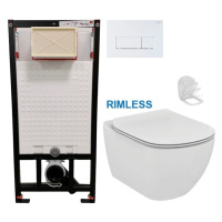 DEANTE Podstavný rám, pre závesné WC misy + SLIM tlačidlo bílé  + WC Ideal Standard Tesi se sedl