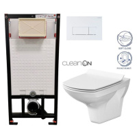 DEANTE Podstavný rám, pre závesné WC misy + SLIM tlačidlo bílé  + WC CERSANIT CLEANON CARINA + S