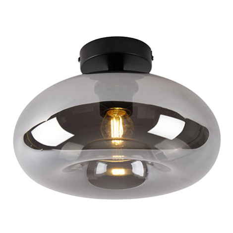 Stropné svietidlo v štýle Art Deco čierne s dymovým sklom - Busa QAZQA