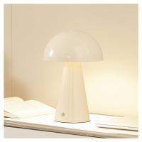 Lindby LED dobíjacia stolová lampa Nevijo, béžová, Ø20cm, USB, stmievač