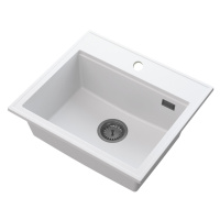 Sink Quality Ferrum New 5055, 1-komorový granitový drez 560x500x210 mm + grafitový sifón, biela,