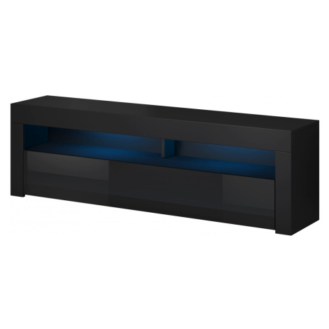 TV stolík Mex s LED osvetlením 140 cm čierny mat/čierny lesk VIVALDI