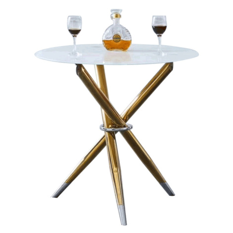 Jedálenský stôl/kávový stolík,  biela/gold chróm zlatý, priemer 80 cm, DONIO Tempo Kondela