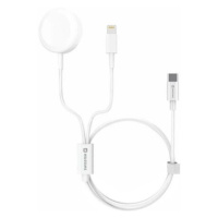 SWISSTEN Nabíjací magnetický kábel 2v1 pre Apple Watch a Lightning USB-C, 1,2 m, biela