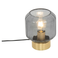 Dizajnová stolná lampa mosadz s dymovým sklom - Stiklo