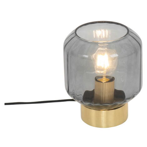 Dizajnová stolná lampa mosadz s dymovým sklom - Stiklo QAZQA